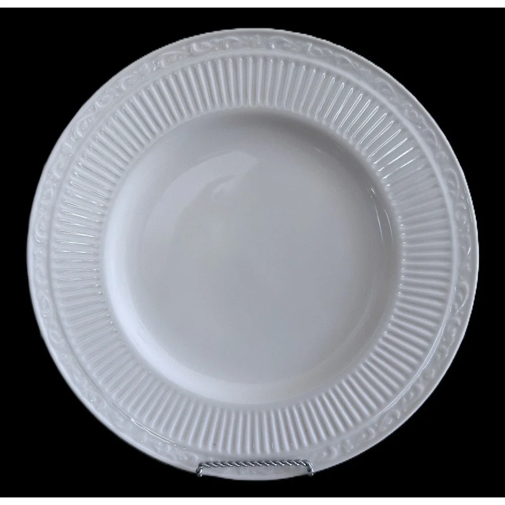 2 Mikasa Italian Countryside Dinner Plates White Ribbed Stoneware DD900 11-1/8